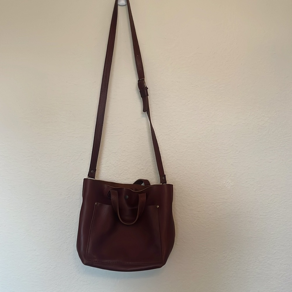 Portland Leather Mini Crossbody Tote brown pebble